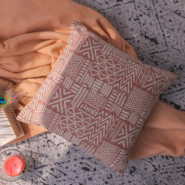 Maze Cotton Linen Block Printed Cushion Cover