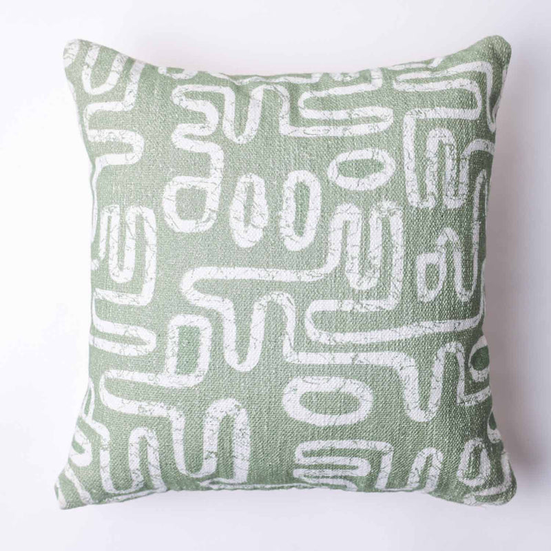 A-Maze Green Digital Printed Cotton Cushion Cover