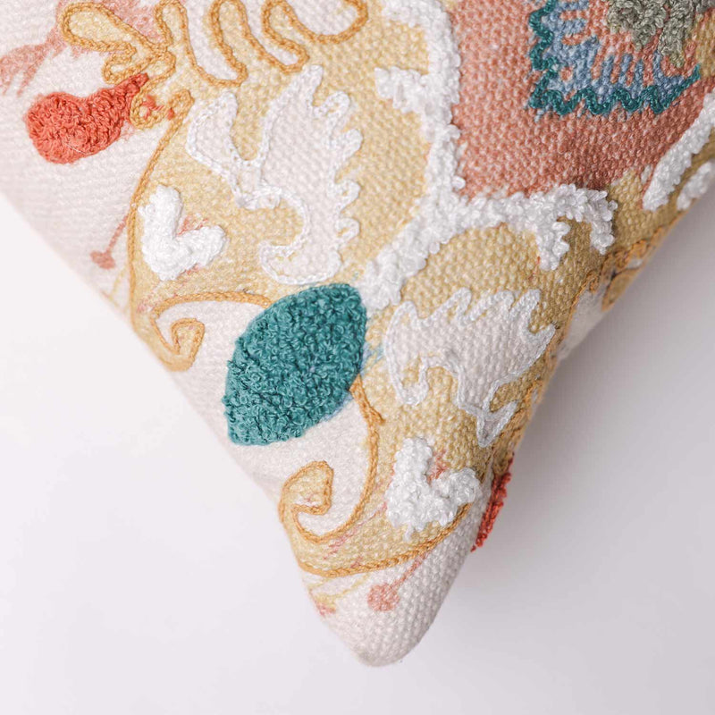 Damask Printed And Embroidered Cotton Cushion Cover