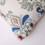 Damask Green Printed And Embroidered Cotton Cushion Cover