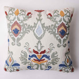 Damask Green Printed And Embroidered Cotton Cushion Cover