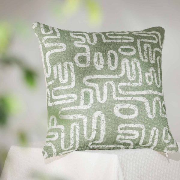 A-Maze Green Digital Printed Cotton Cushion Cover