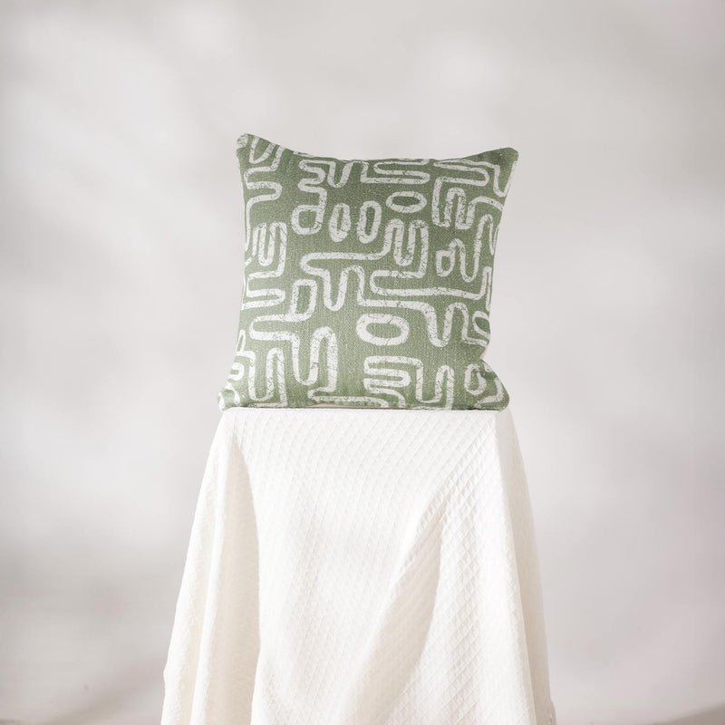 A-Maze Green Digital Printed Cotton Cushion Cover