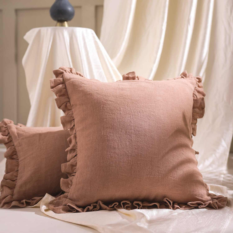 Shalome Linen Solid Cushion Cover with Frill Details