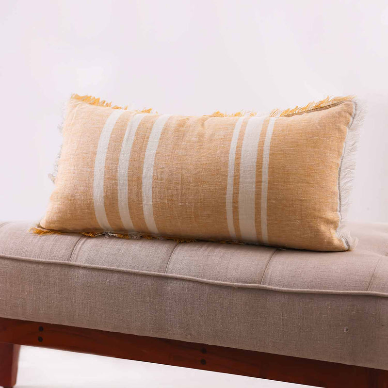 Shine Striped Linen Lumbar Cushion Cover with Fringe