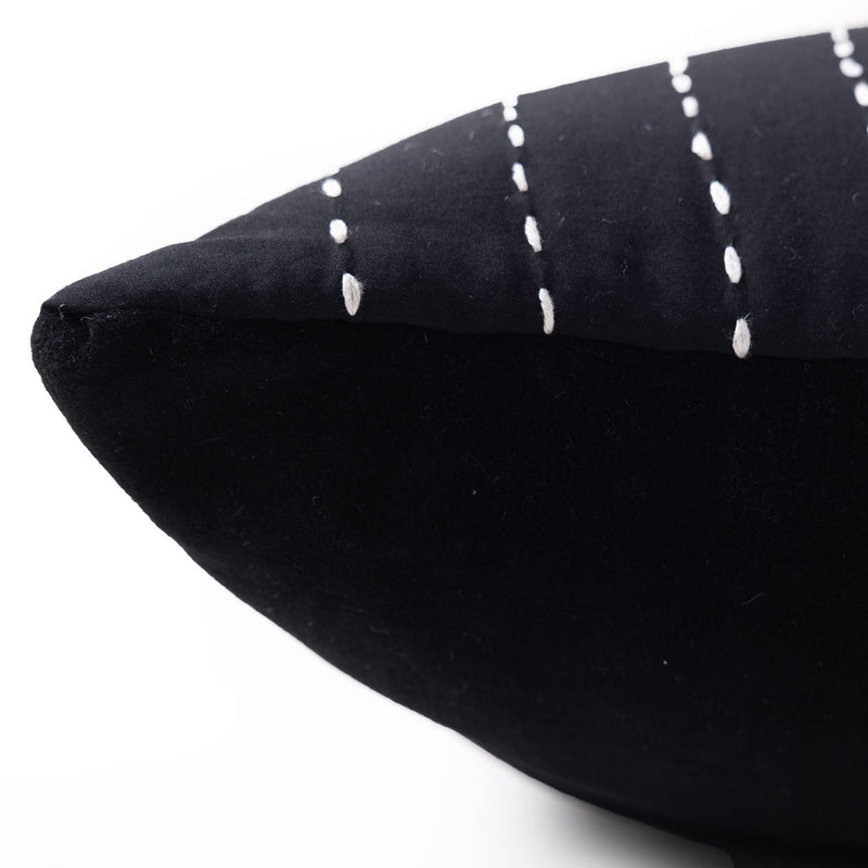 Black Twinkle Kantha Rag Stitch Cushion Cover By Abhram and Thakore