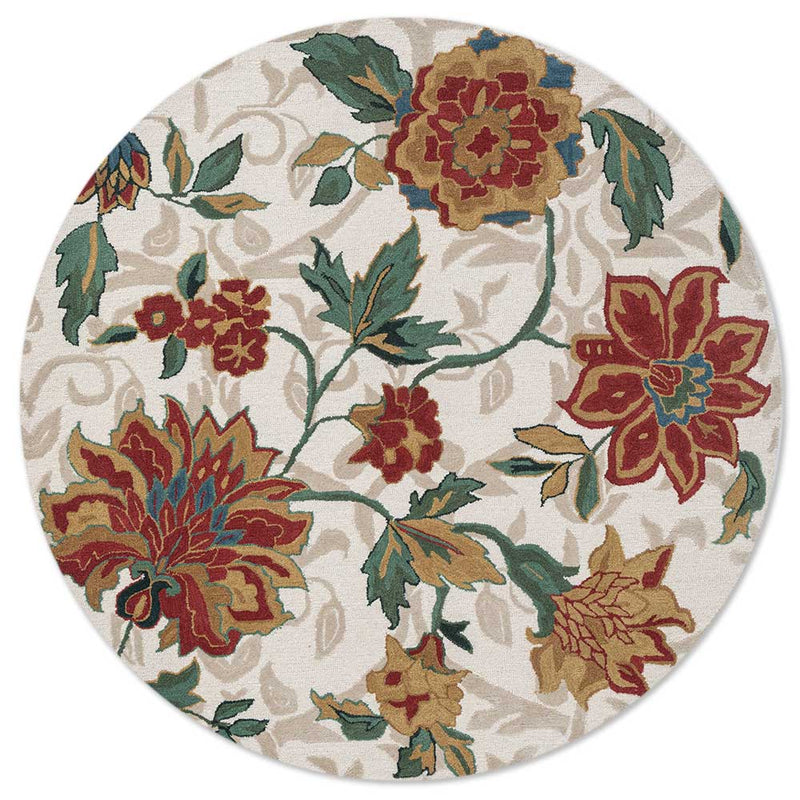 Floral Damas Hand Tufted Woollen Round Rug